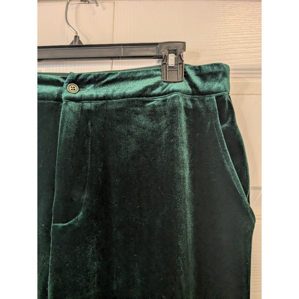 Green Velour Pants Women's Sz XL High Rise Stretch Comfort Wide Leg Day To Night